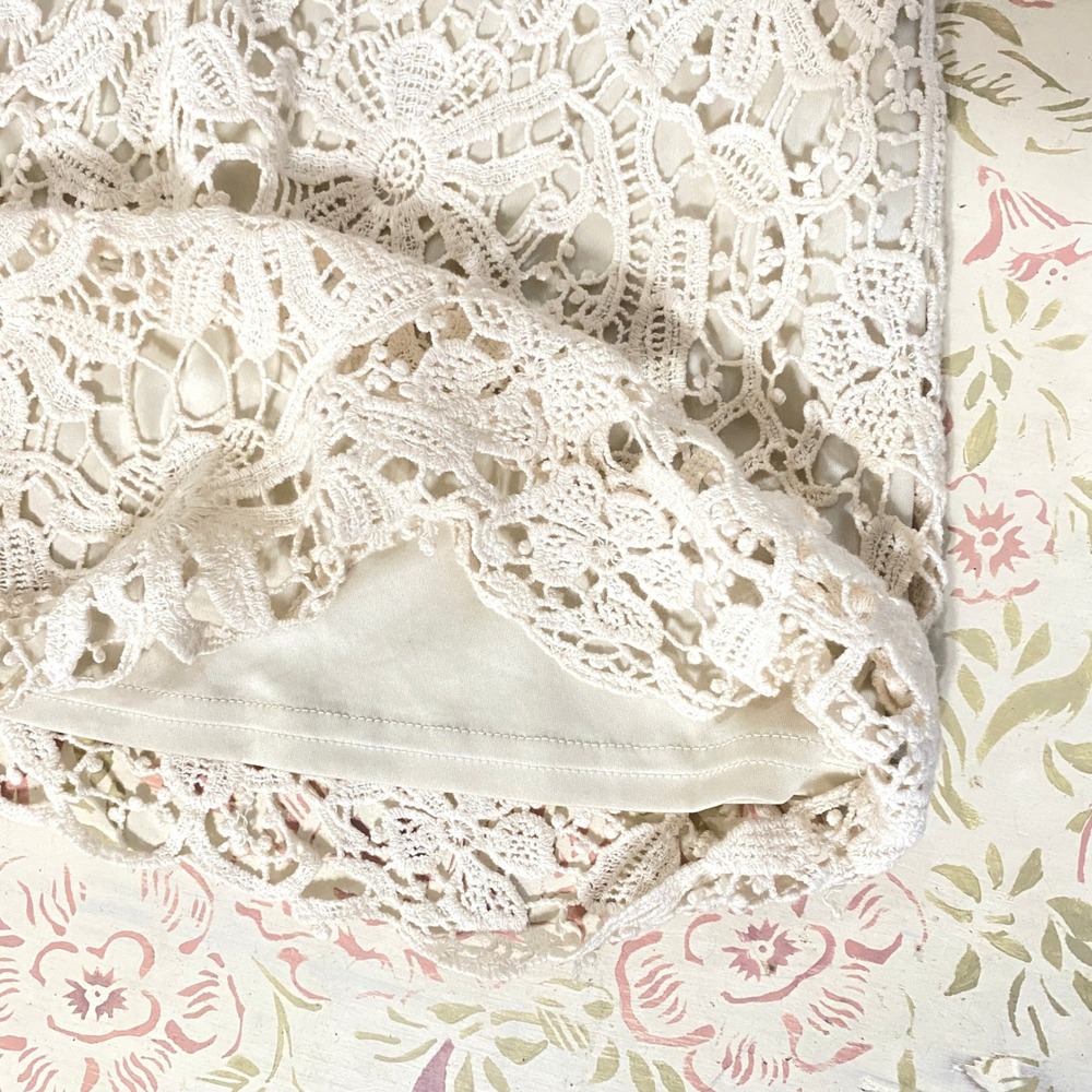 Cream Crochet Mini Skirt Floral Lace Boho Festival Ivory Small - Picture 7 of 8